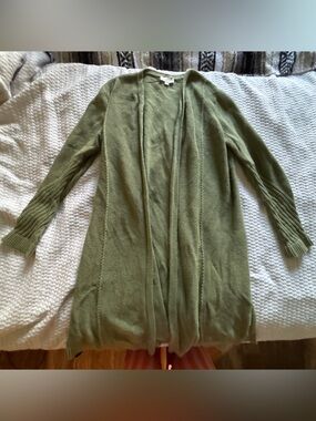 Knitted Olive Green Open-Front Cardigan